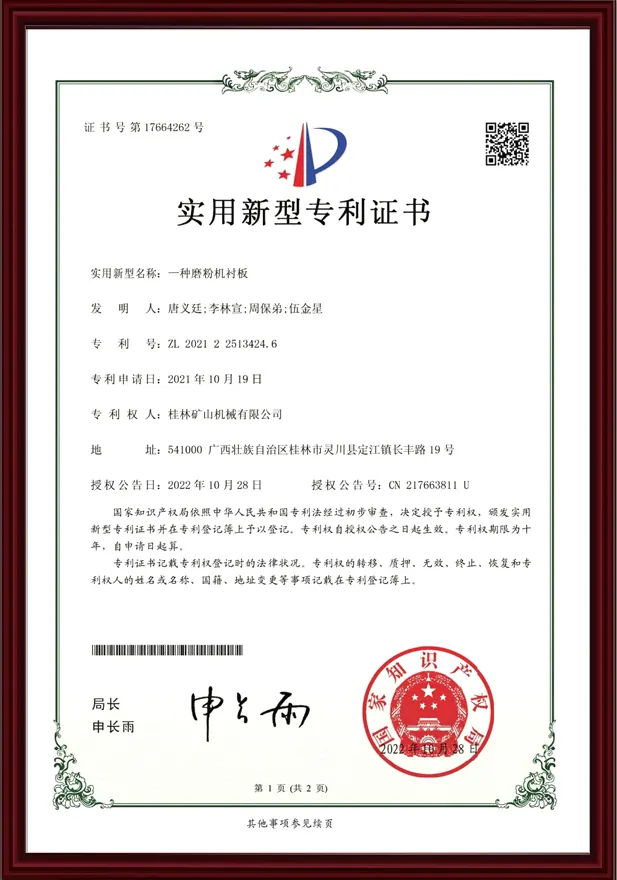 Patent certificate